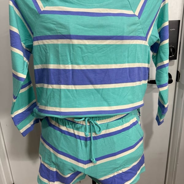 WILDFOX Lounge Set - Sweatshirt and Shorts - Blue Stripes NWT MSRP