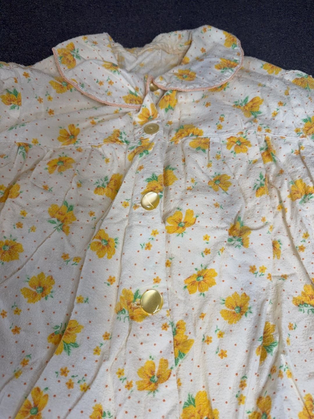 Vintage Yellow Floral Button Down Pajama Set Two Piece Sleepwear Medium 5
