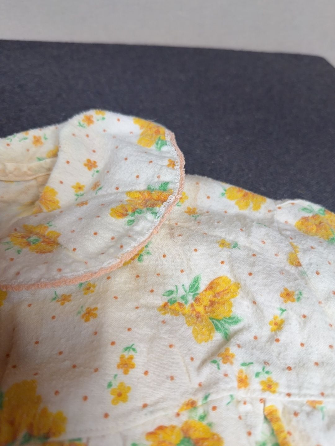 Vintage Yellow Floral Button Down Pajama Set Two Piece Sleepwear Medium 7