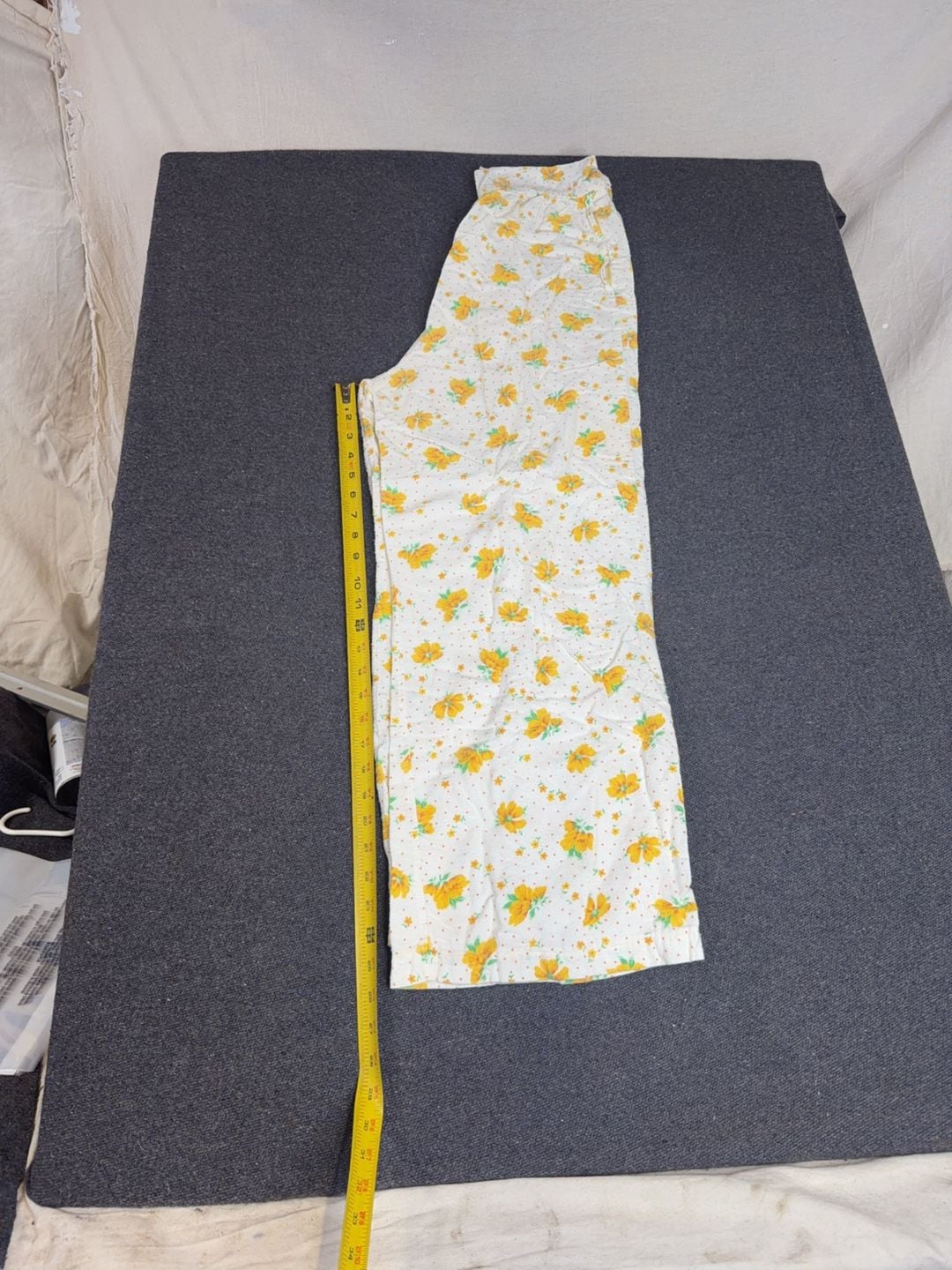 Vintage Yellow Floral Button Down Pajama Set Two Piece Sleepwear Medium 11