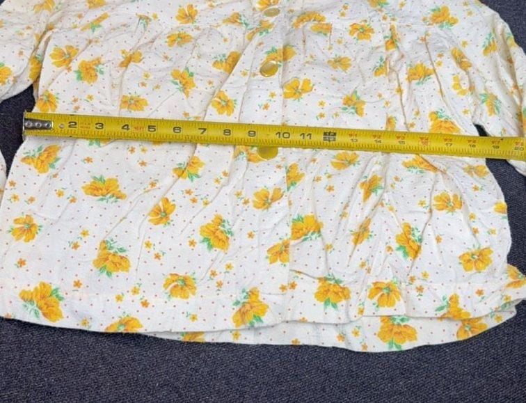 Vintage Yellow Floral Button Down Pajama Set Two Piece Sleepwear Medium 3