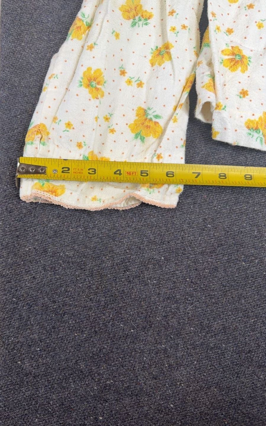 Vintage Yellow Floral Button Down Pajama Set Two Piece Sleepwear Medium 4