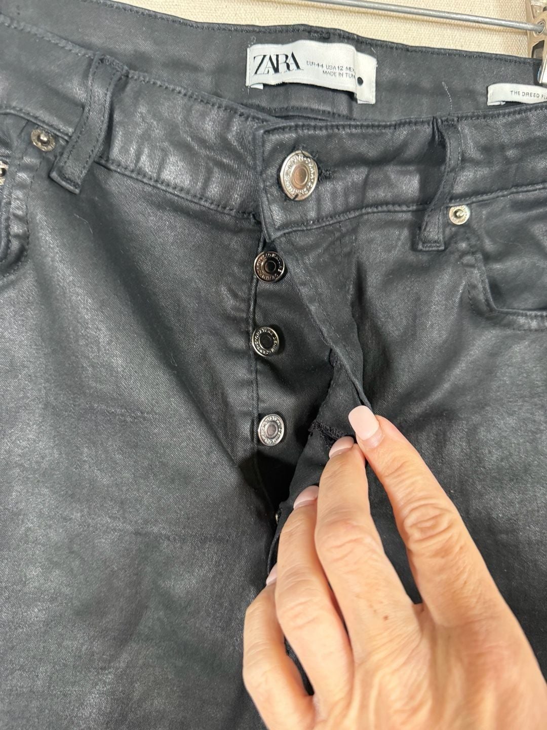 ZARA The Dreed Flare Black Coated Jeans 5