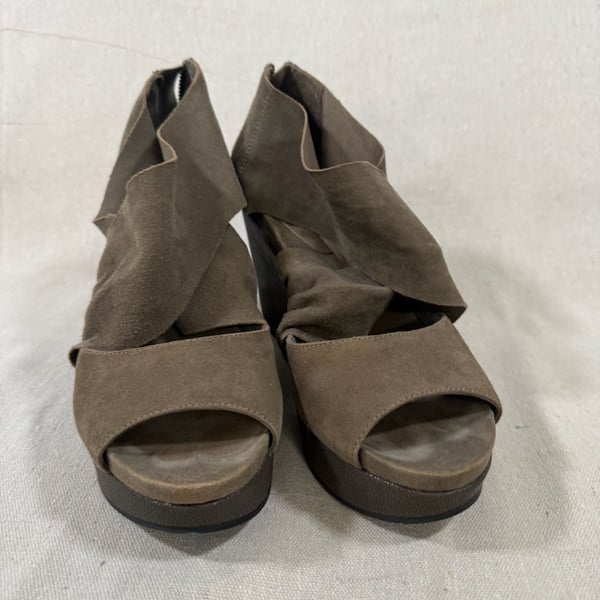 Eileen Fisher Draw Draped Suede Platform Wedge Sandals