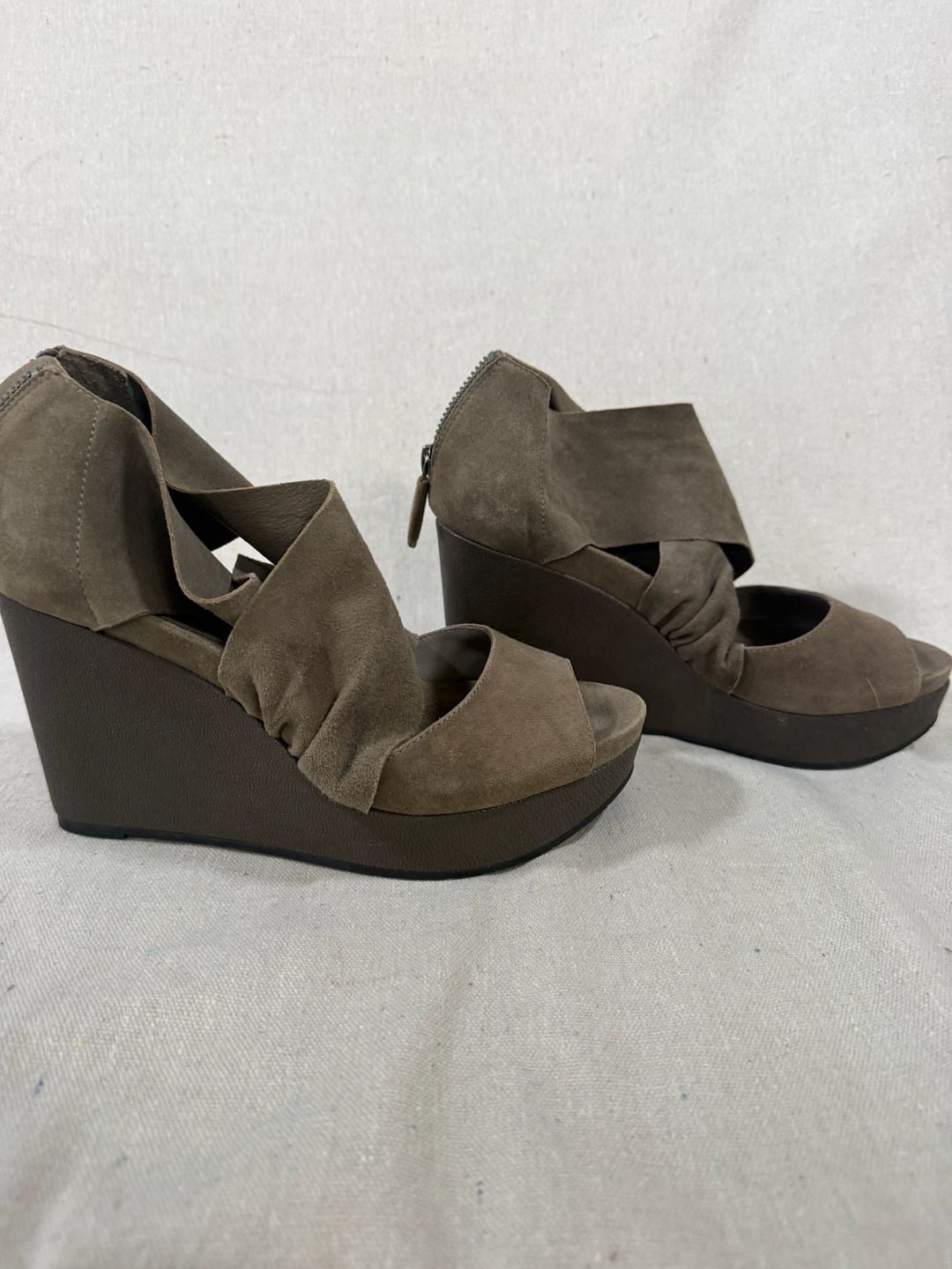 Eileen Fisher Draw Draped Suede Platform Wedge Sandals 6