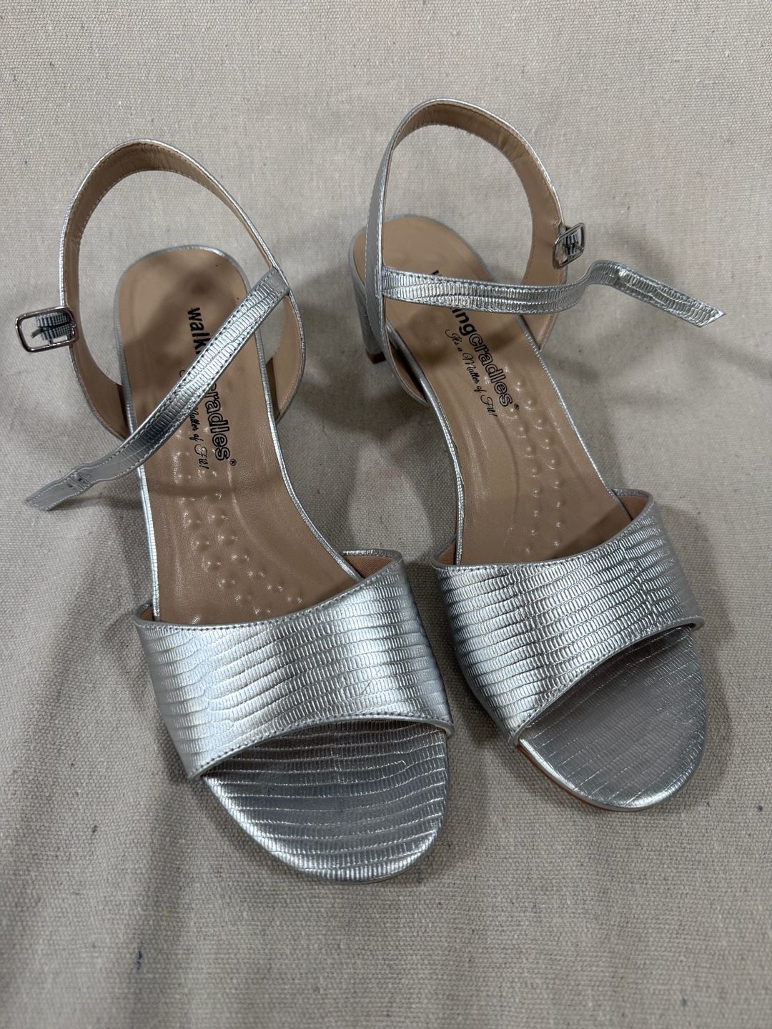 Walking Cradles Liza Silver Lizard Print Block Heel Sandals 1