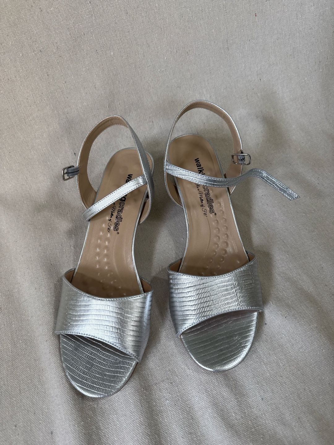 Walking Cradles Liza Silver Lizard Print Block Heel Sandals 2
