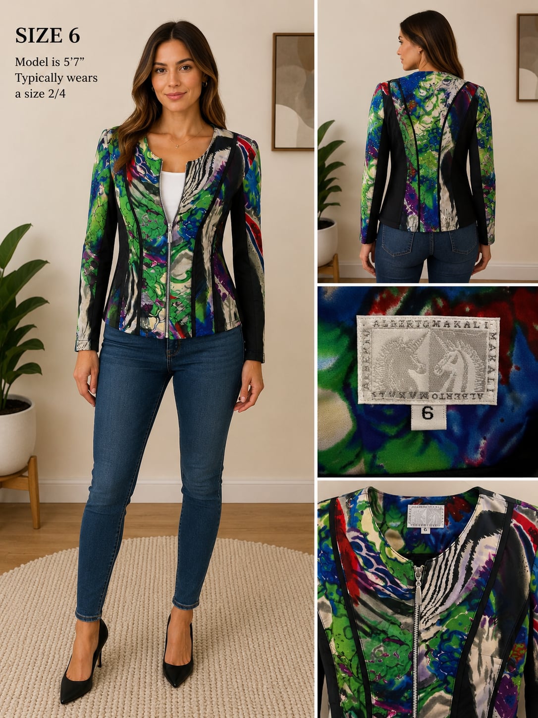 Alberto Makali Abstract Multi-Print Zip-Up Jacket Size 6
B92JC 2