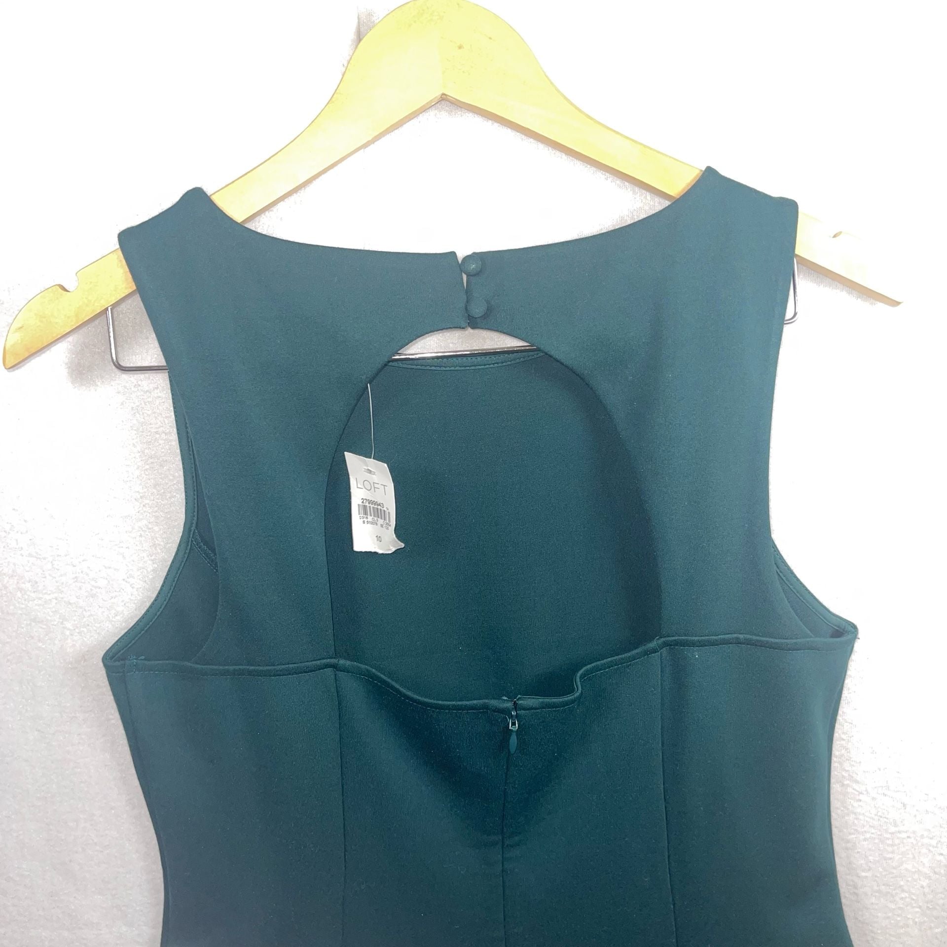 NWT Loft Cutout Back Ponte Flounce Dress in Antique Jade Green, Size 6 9