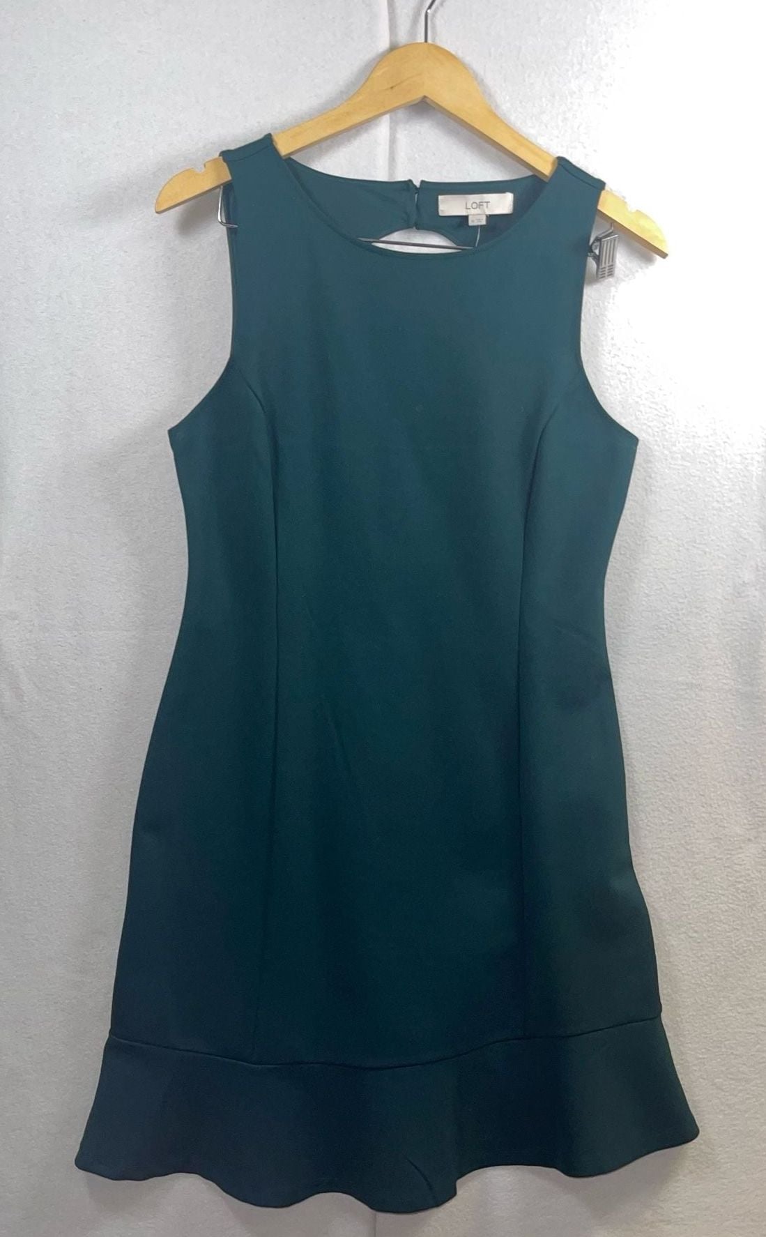 NWT Loft Cutout Back Ponte Flounce Dress in Antique Jade Green, Size 6 2