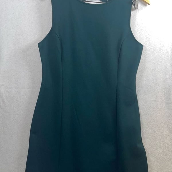 NWT Loft Cutout Back Ponte Flounce Dress in Antique Jade Green, Size 6
