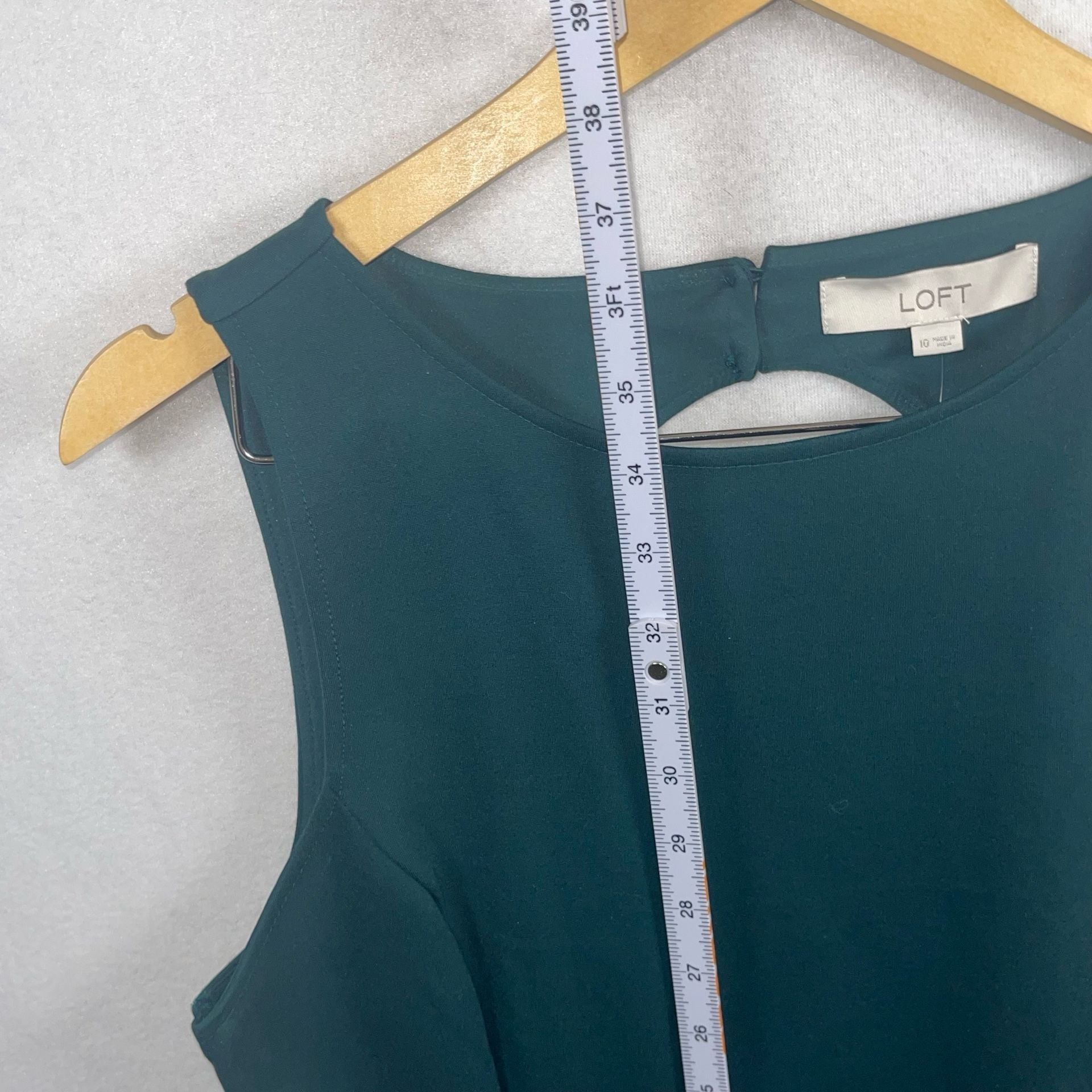 NWT Loft Cutout Back Ponte Flounce Dress in Antique Jade Green, Size 6 12