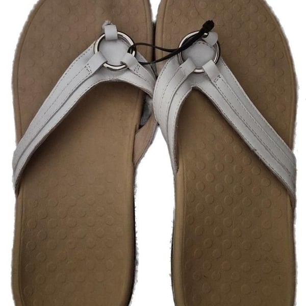 VIONIC Tide Aloe White Leather Flip Flop Sandals Comfort Arch Size 10