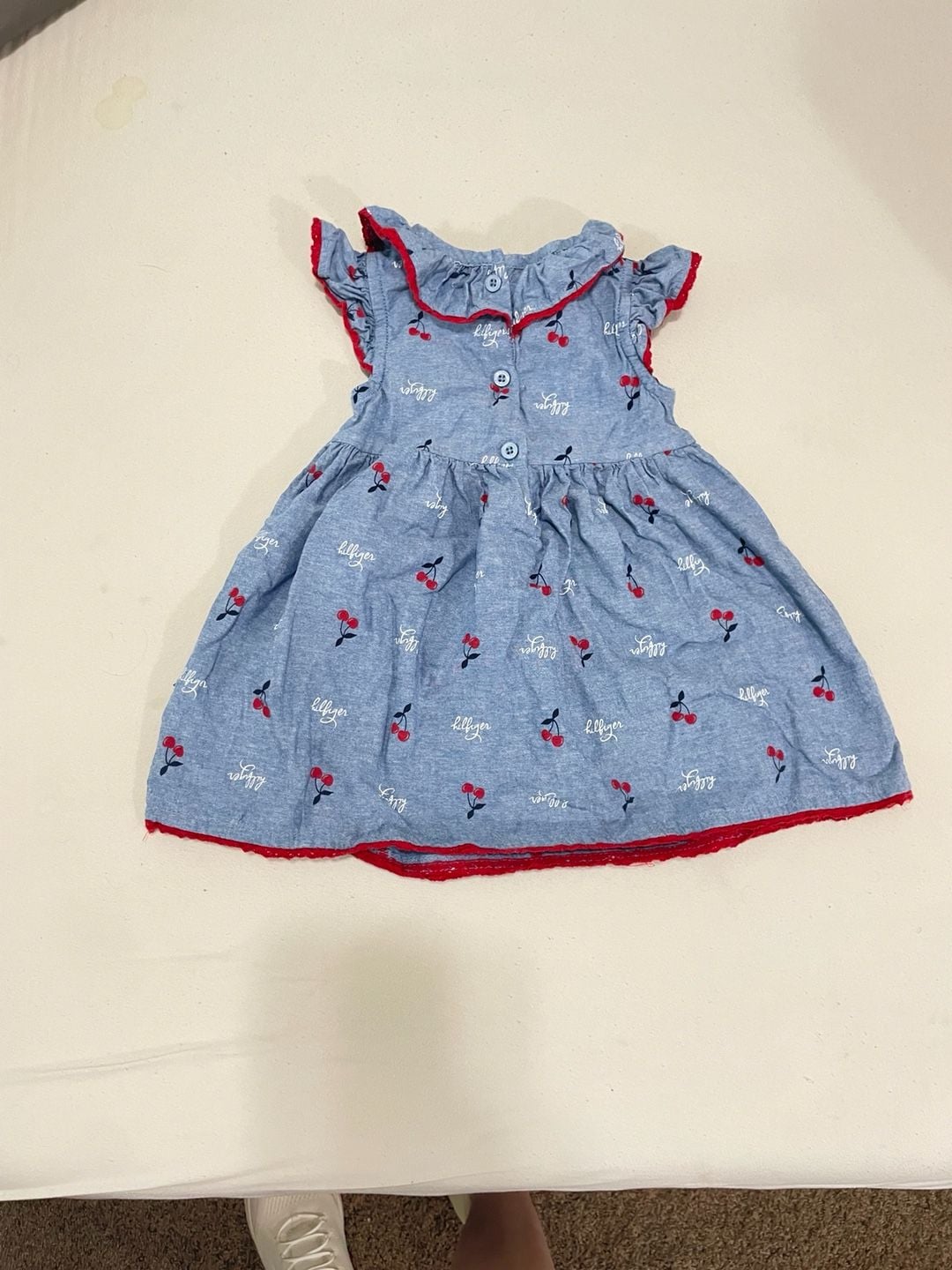 Tommy Hilfiger Baby Girl Chambray Cherry Print Ruffle Dress 24M 3