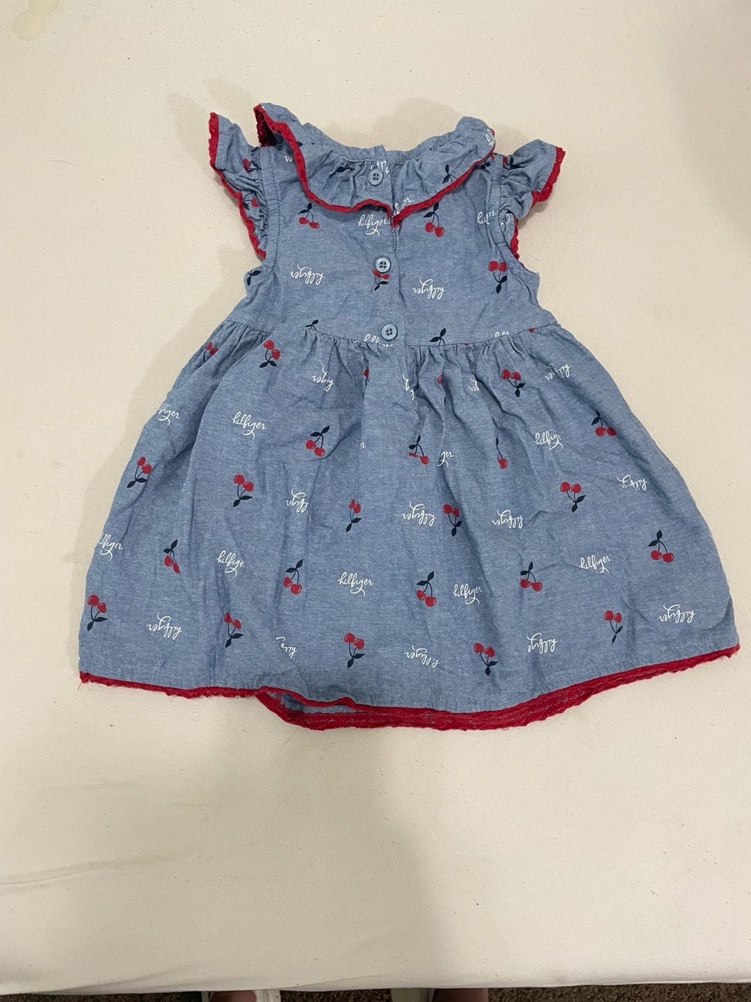 Tommy Hilfiger Baby Girl Chambray Cherry Print Ruffle Dress 24M 4