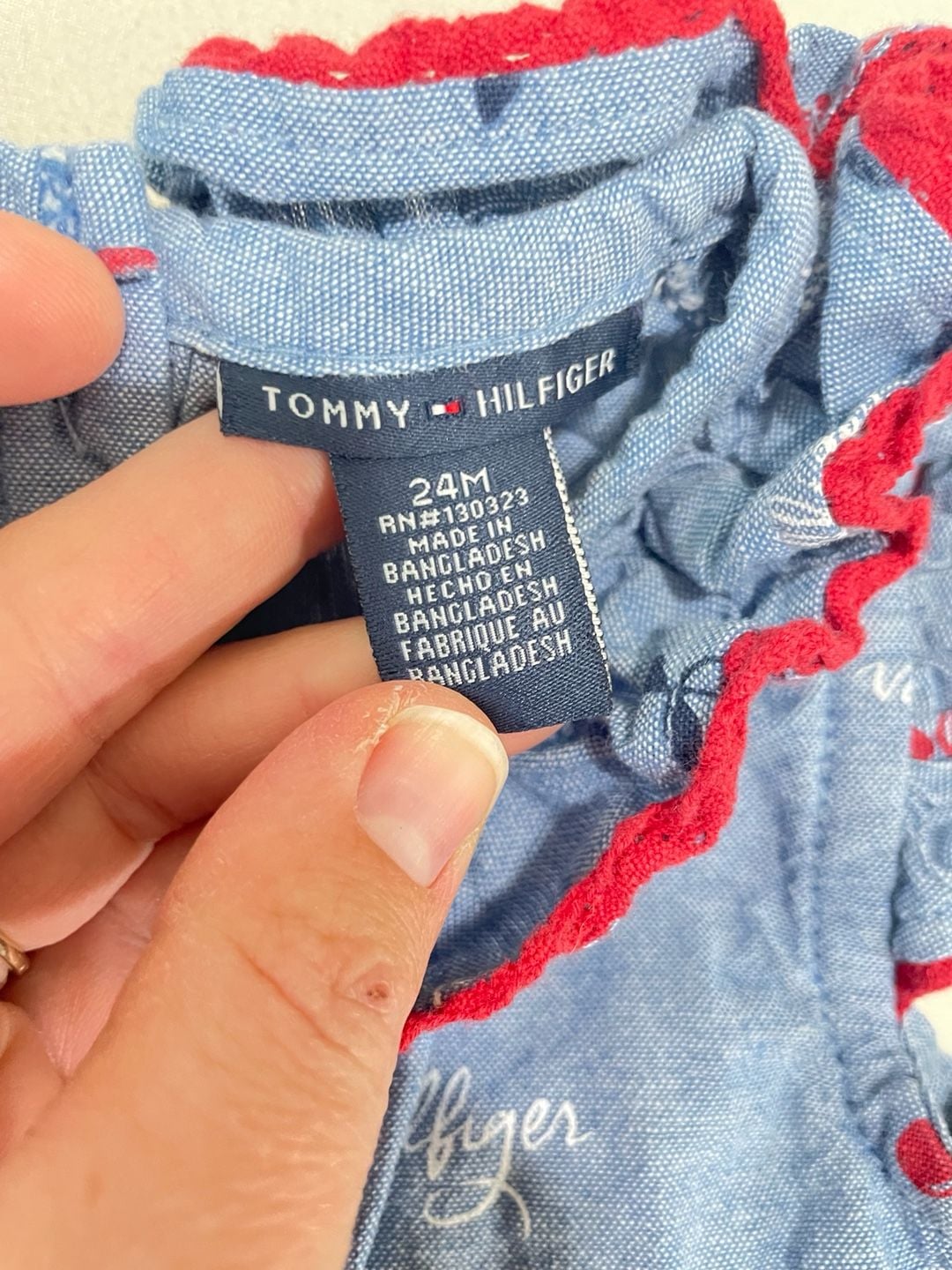 Tommy Hilfiger Baby Girl Chambray Cherry Print Ruffle Dress 24M 6