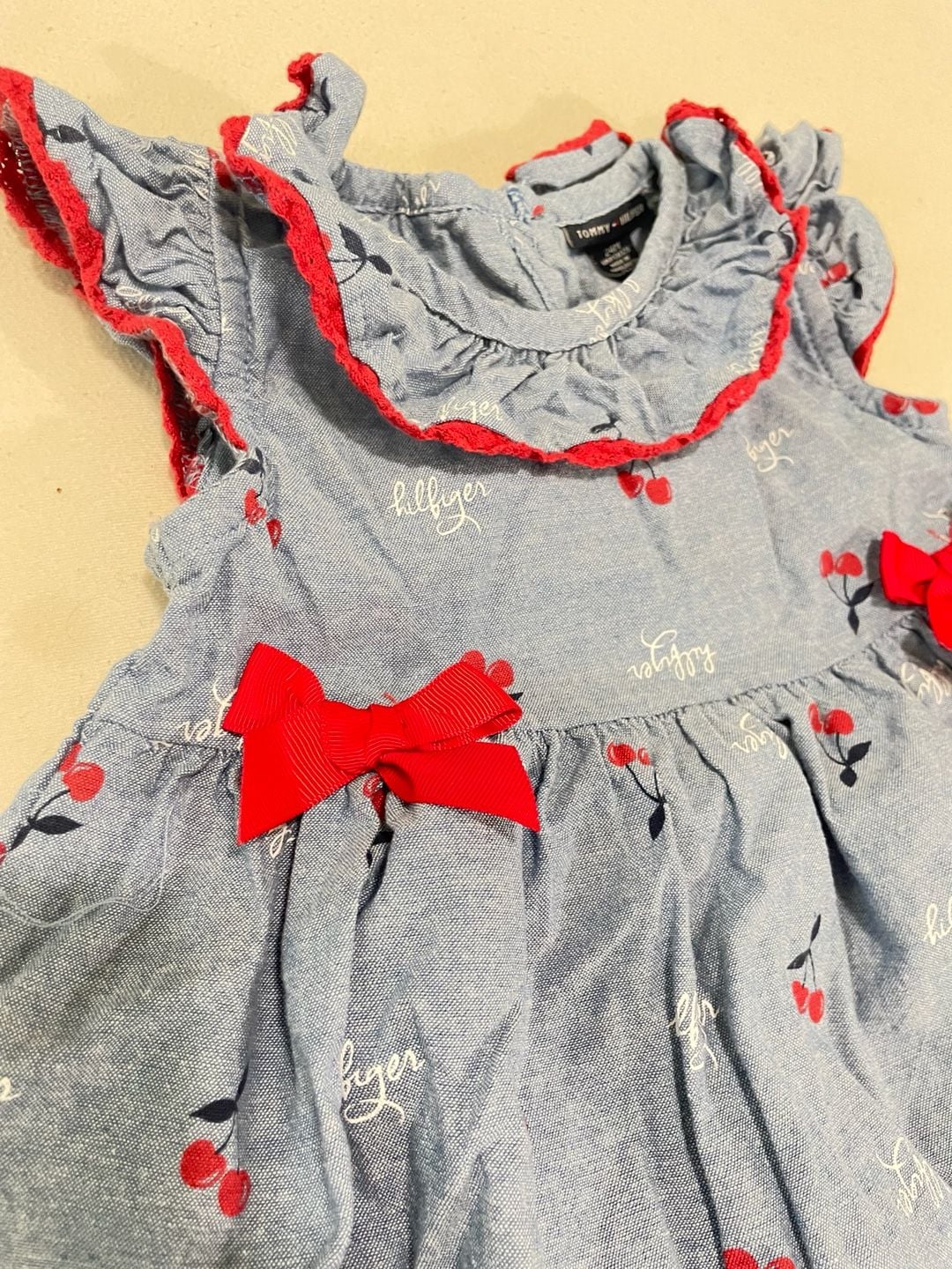Tommy Hilfiger Baby Girl Chambray Cherry Print Ruffle Dress 24M 7