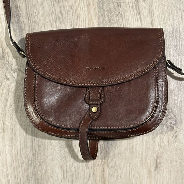 Gianni Conti Brown Leather Crossbody Bag Made In Italy Adjustable Strap 10x7.5”