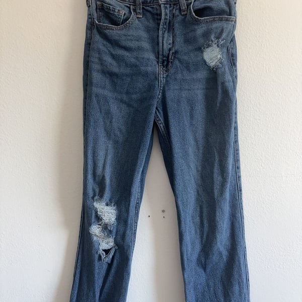 Hollister Womens Ultra High-Rise Ripped Vintage Straight Jeans 25 x 27