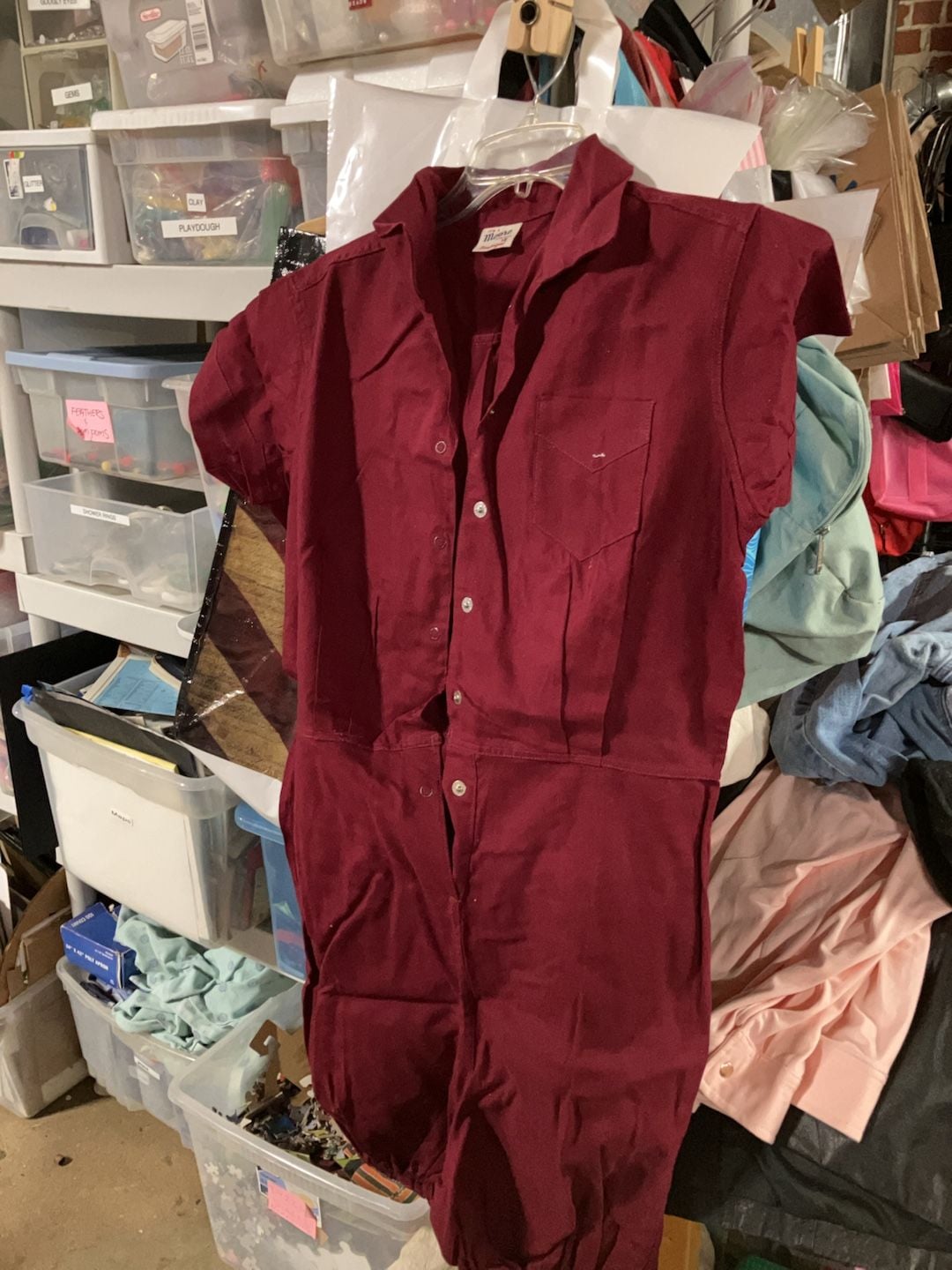 Vintage Moore's Cotton Short Sleeve Burgundy Coverall Jumpsuit 1