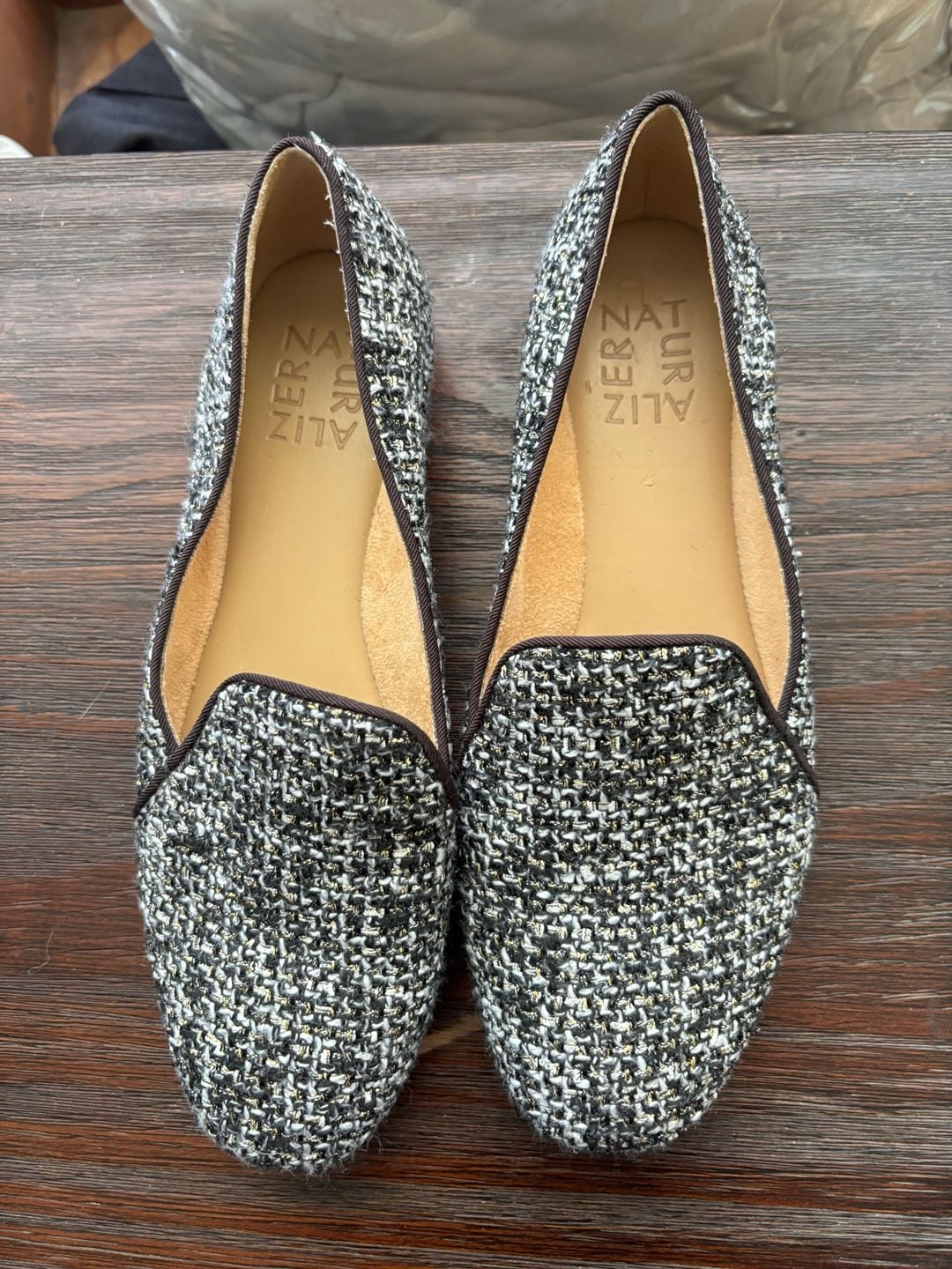 Naturalizer Emiline Flat Loafers in Black and Gold Tweed 3