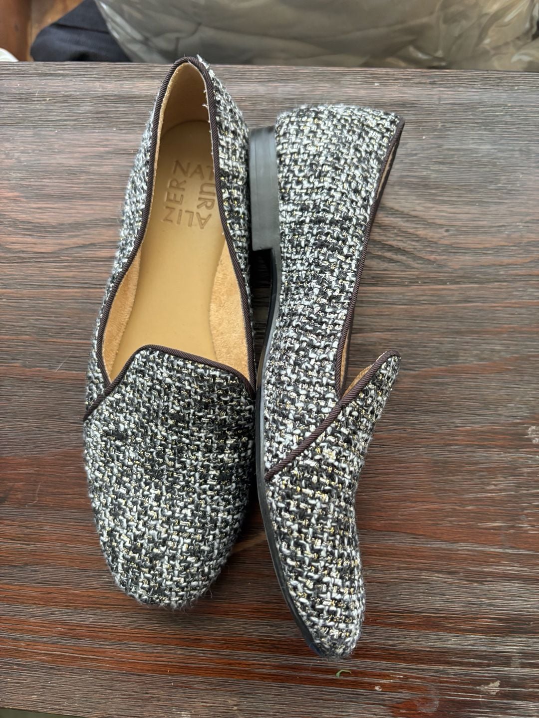 Naturalizer Emiline Flat Loafers in Black and Gold Tweed 4