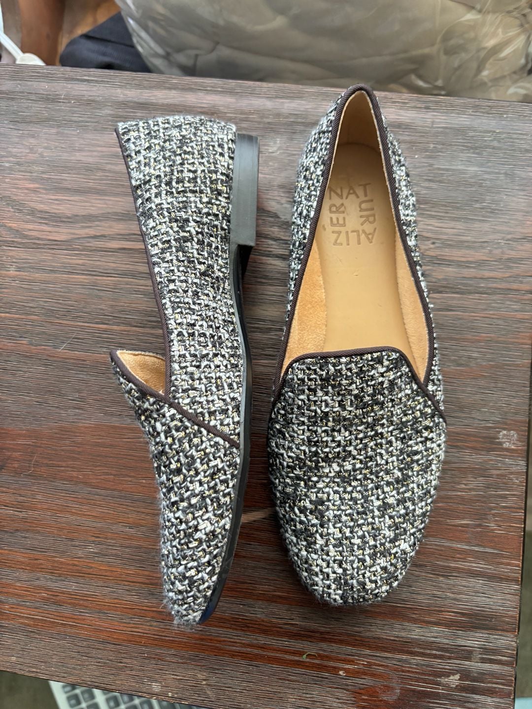 Naturalizer Emiline Flat Loafers in Black and Gold Tweed 5