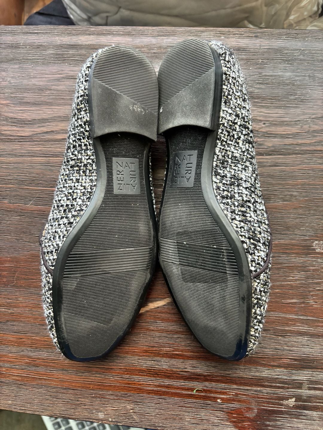 Naturalizer Emiline Flat Loafers in Black and Gold Tweed 6