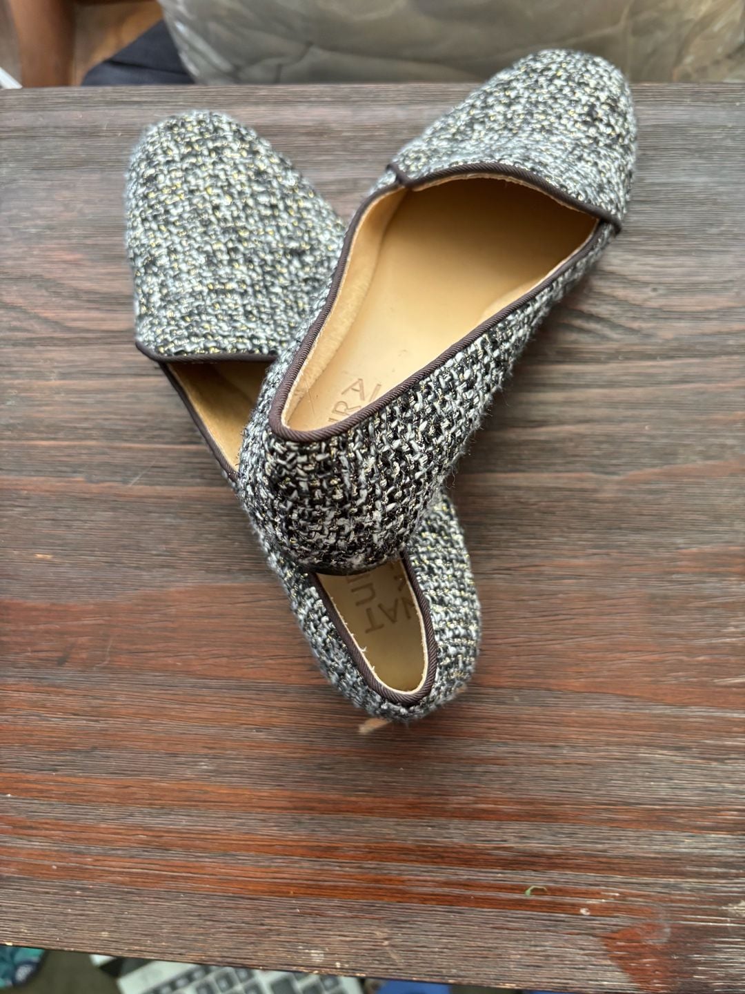 Naturalizer Emiline Flat Loafers in Black and Gold Tweed 7
