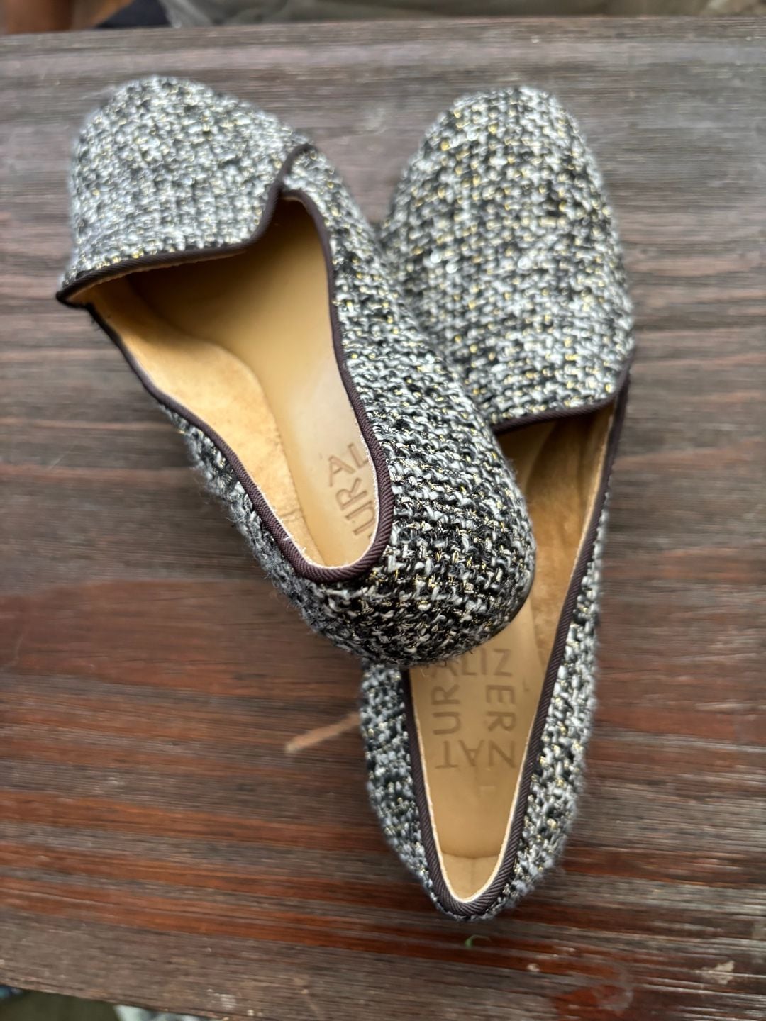 Naturalizer Emiline Flat Loafers in Black and Gold Tweed 8