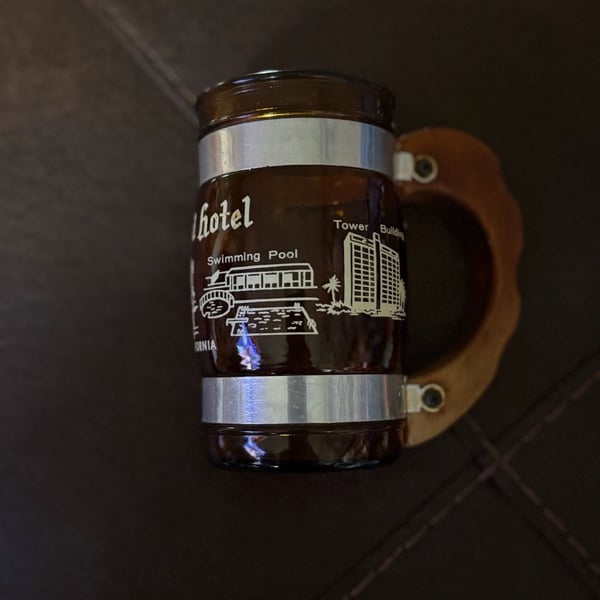 Vintage Disneyland Hotel Anaheim CA Brown Glass Siesta Ware Mug Wood Handle