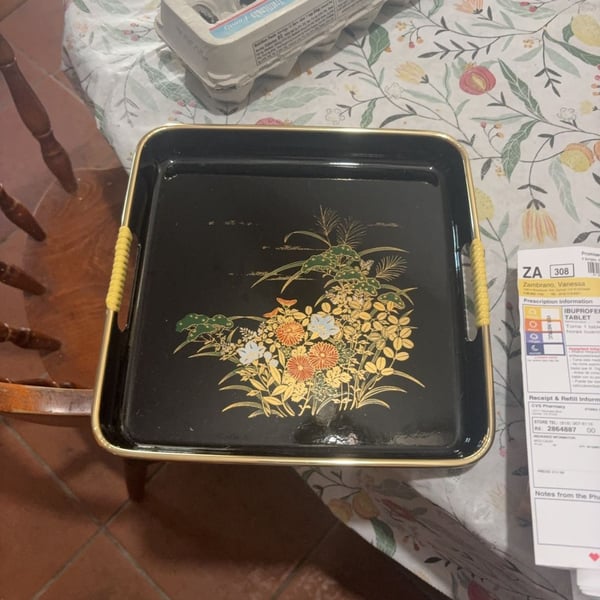 2 Vintage Oriental Serving Trays+6 Oval Painted Floral Tole Trays Tidbits Dining