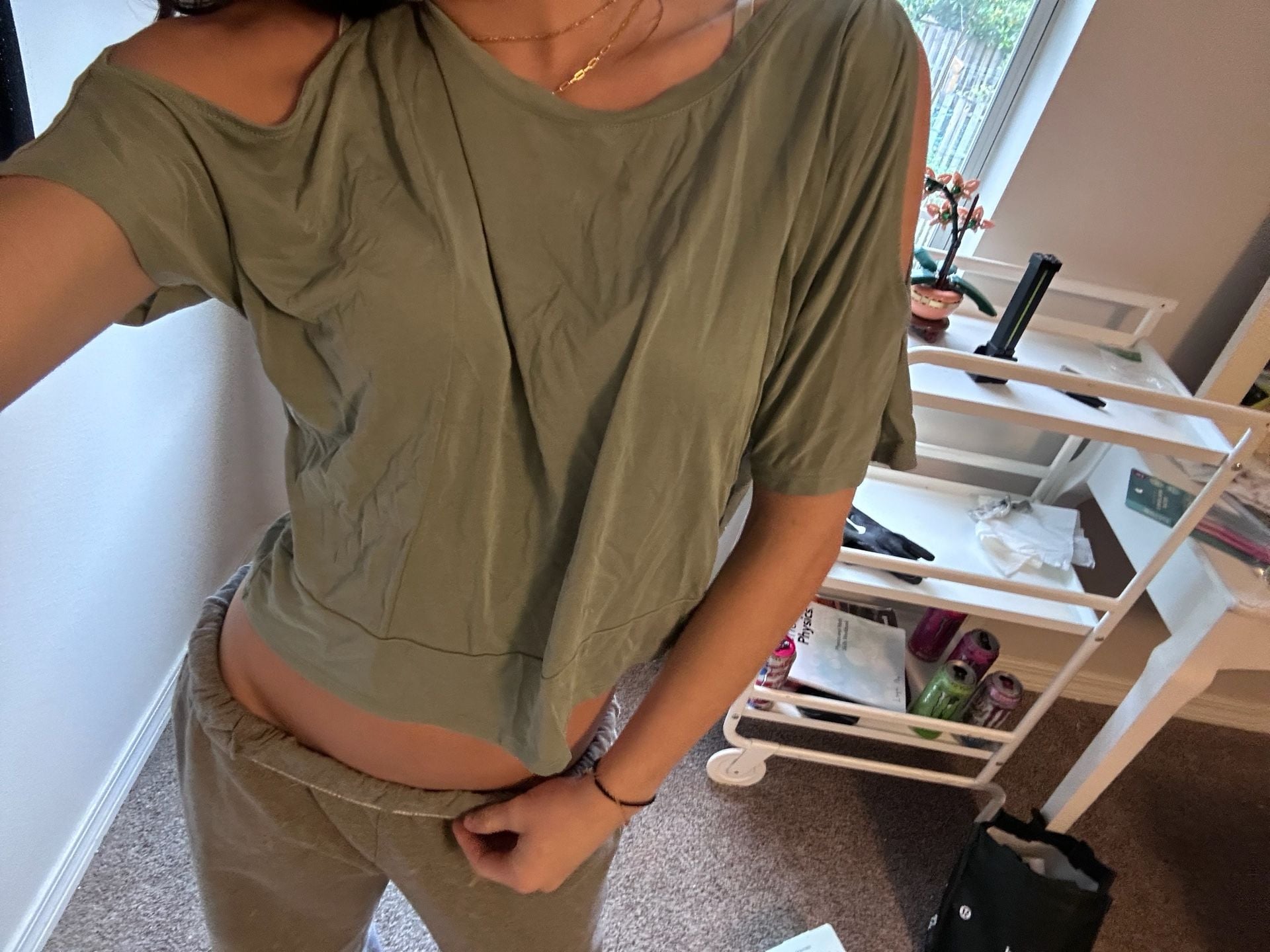 American Eagle Cold Shoulder Crop Top Olive Green Size XS 5