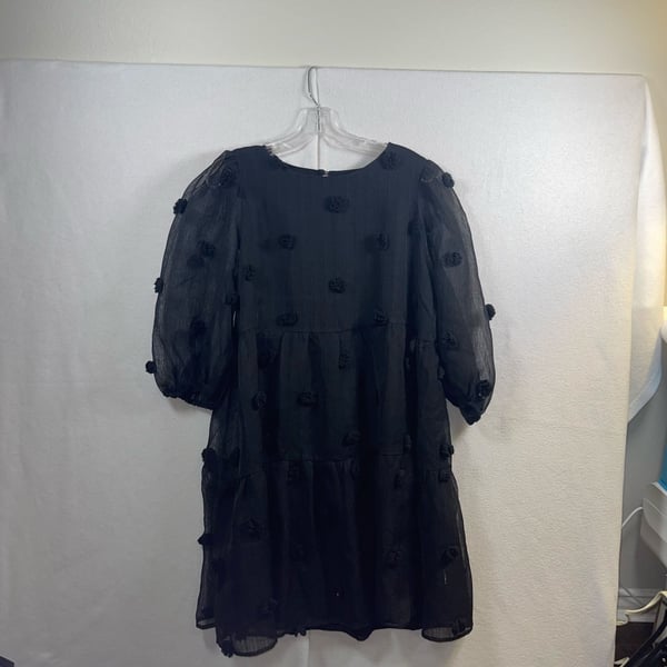 Mittoshop Black Pom Pom Tiered Puff Sleeve Dress Size M