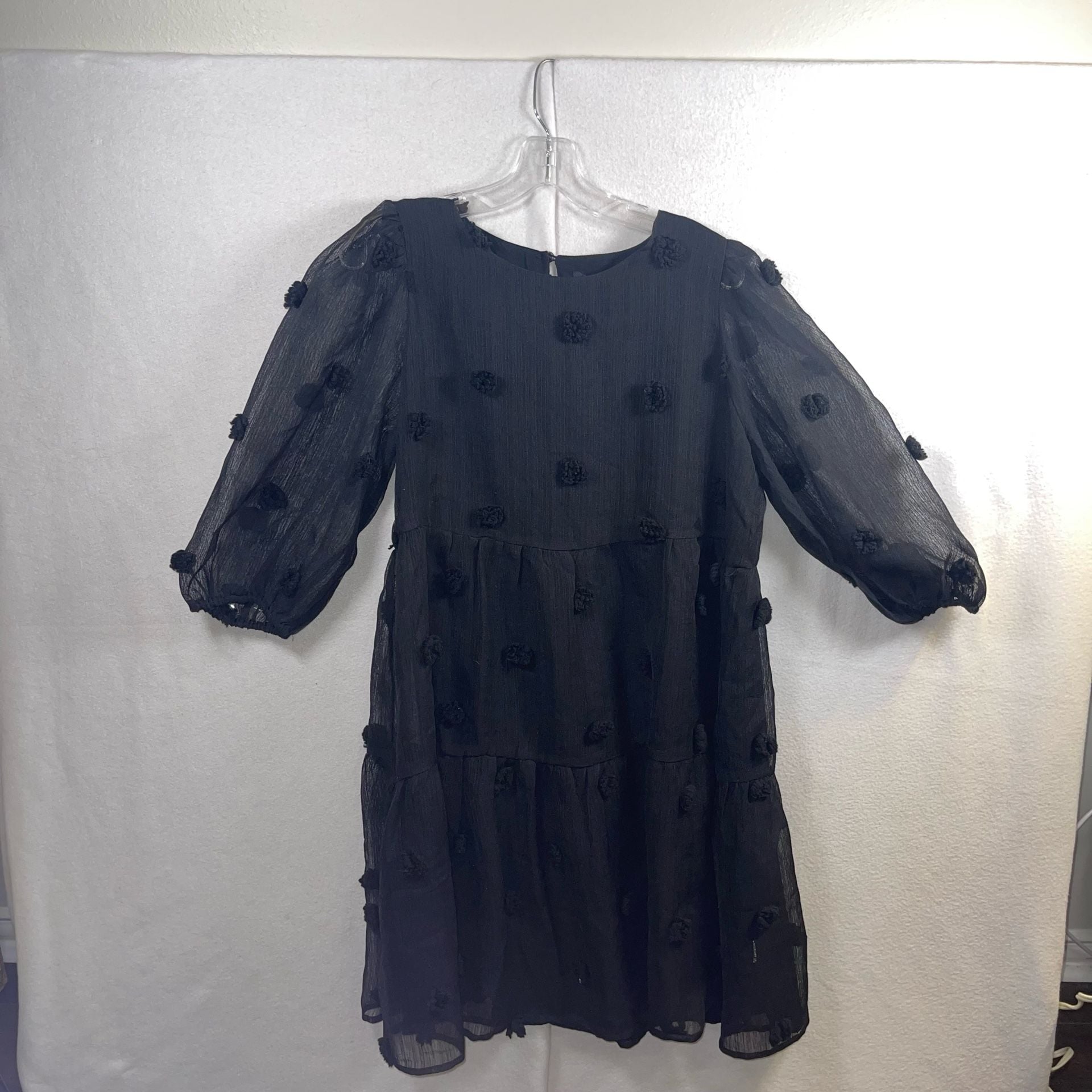 Mittoshop Black Pom Pom Tiered Puff Sleeve Dress Size M 9