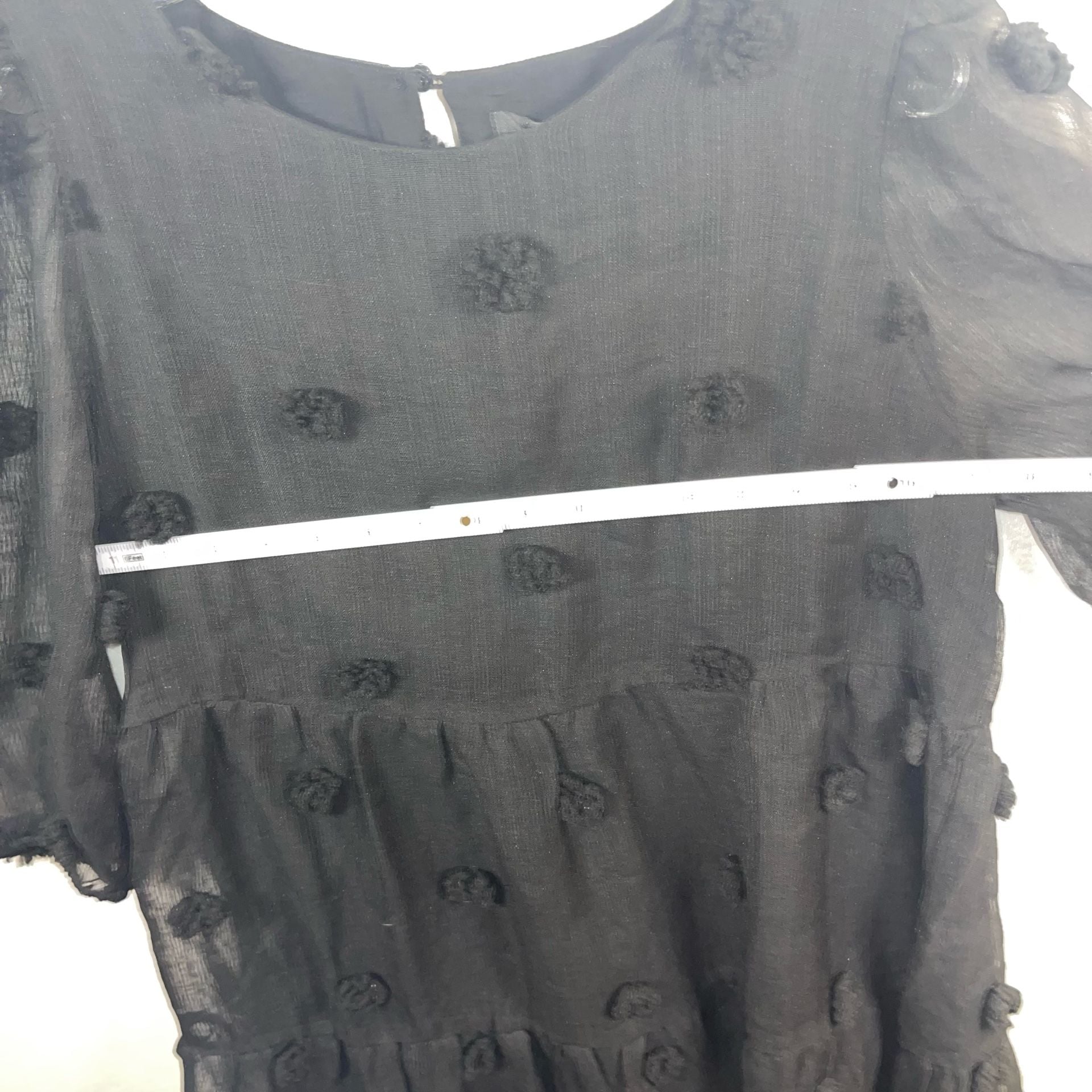 Mittoshop Black Pom Pom Tiered Puff Sleeve Dress Size M 10