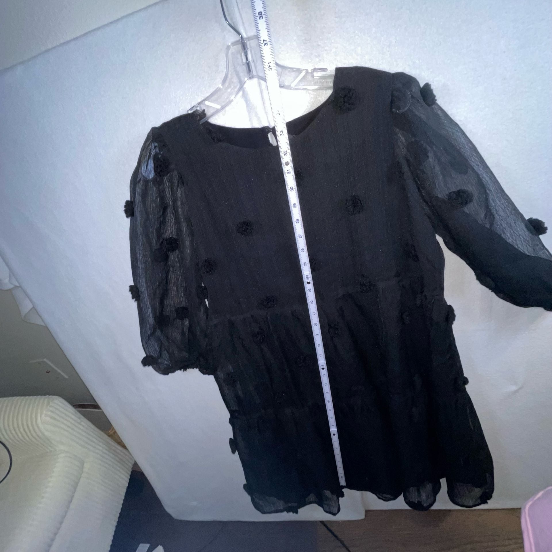 Mittoshop Black Pom Pom Tiered Puff Sleeve Dress Size M 11