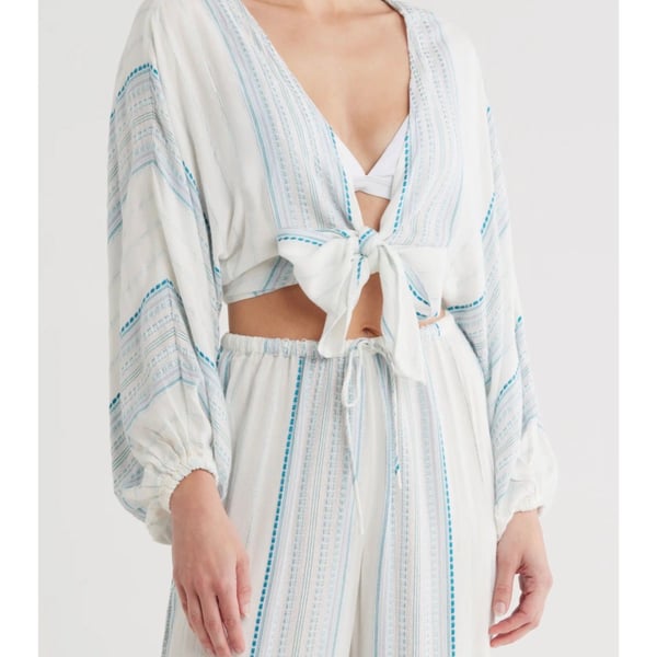 L*SPACE Reese Tie-Front Top in Island Dreams Stripe