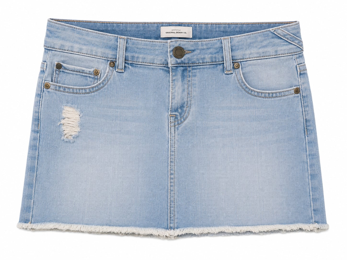 Aeropostale Original Denim Co. Distressed Frayed Hem Denim Mini Skirt Size 5/6 2