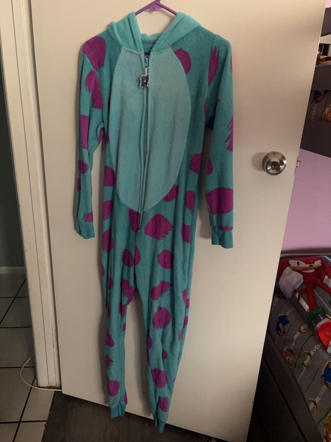Disney Monsters Inc. Sulley Character Fleece Hooded Onesie Pajamas 2