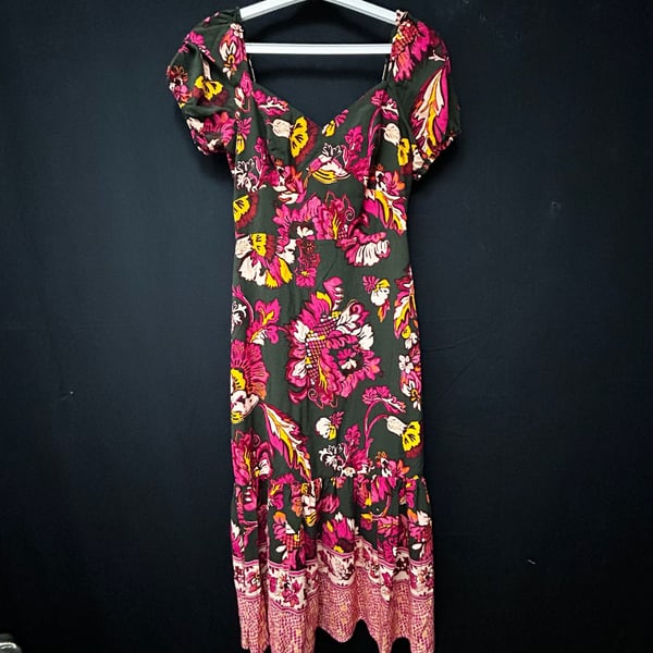 Boho Adrianna Papell Floral Print Smocked Midi Dress Size 6 cottagecore