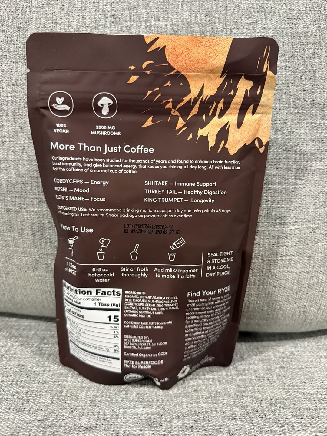 RYZE Mushroom Coffee 6.35 oz (180g) 30 Servings Exp 2028 2