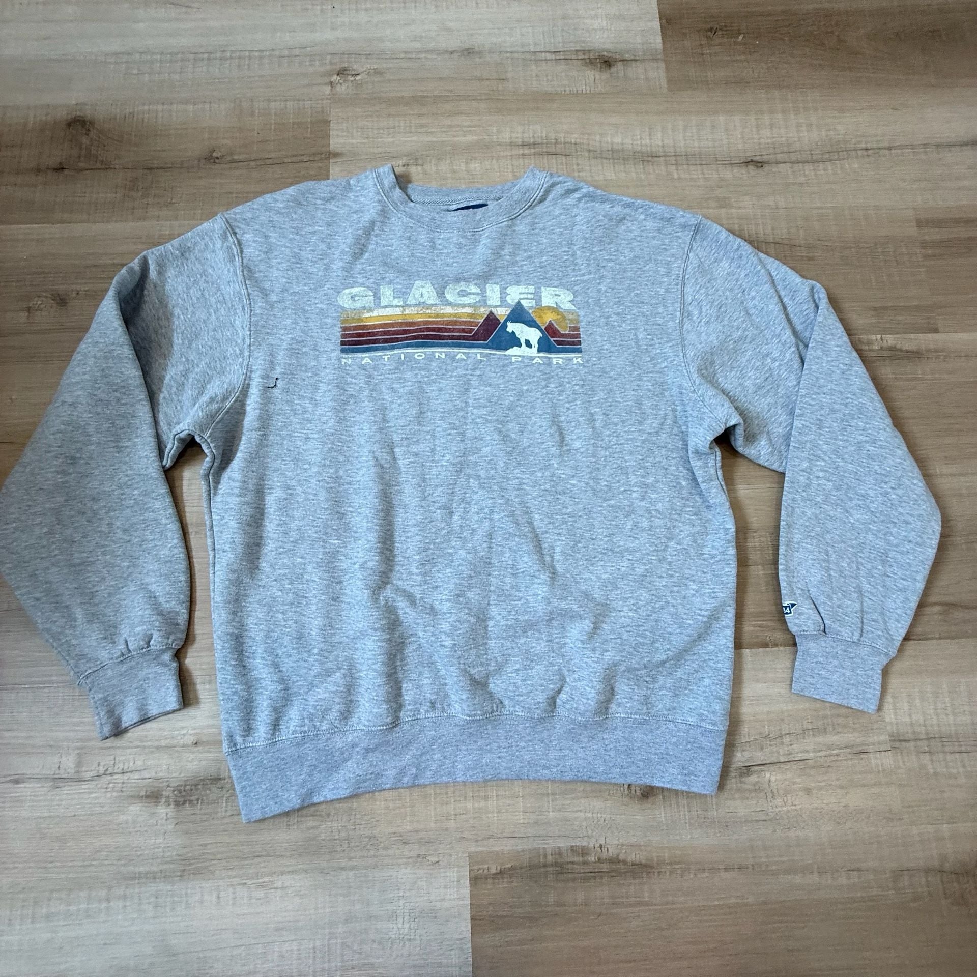 Vtg Y2K Blue 84 Glacier National Park Graphic Crewneck Sweatshirt Size Large 2