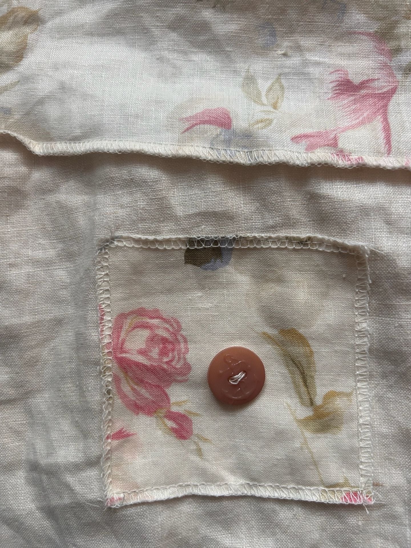 Vintage Surrealist Floral Linen Patchwork Button-Down Shirt 8