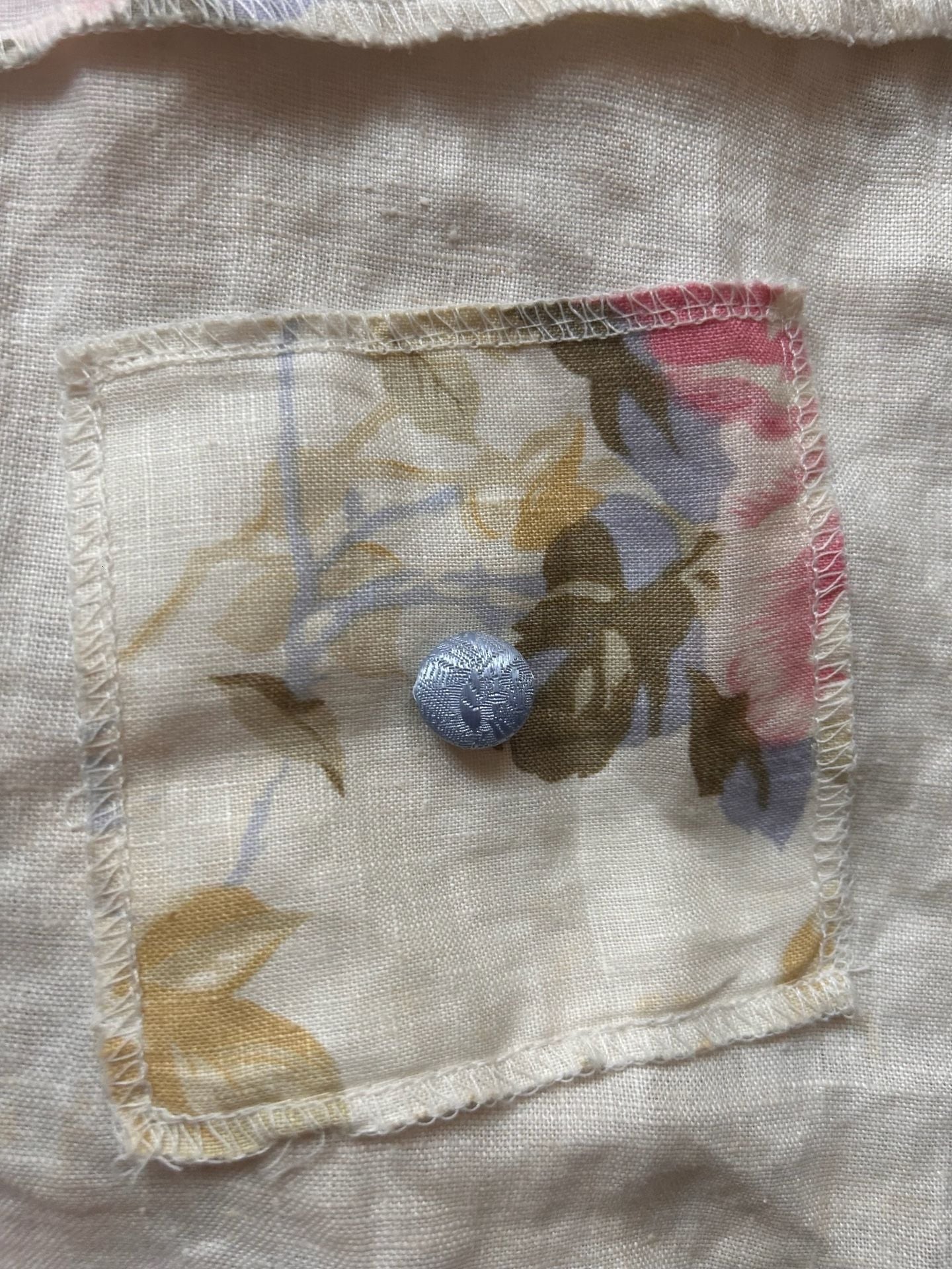 Vintage Surrealist Floral Linen Patchwork Button-Down Shirt 10