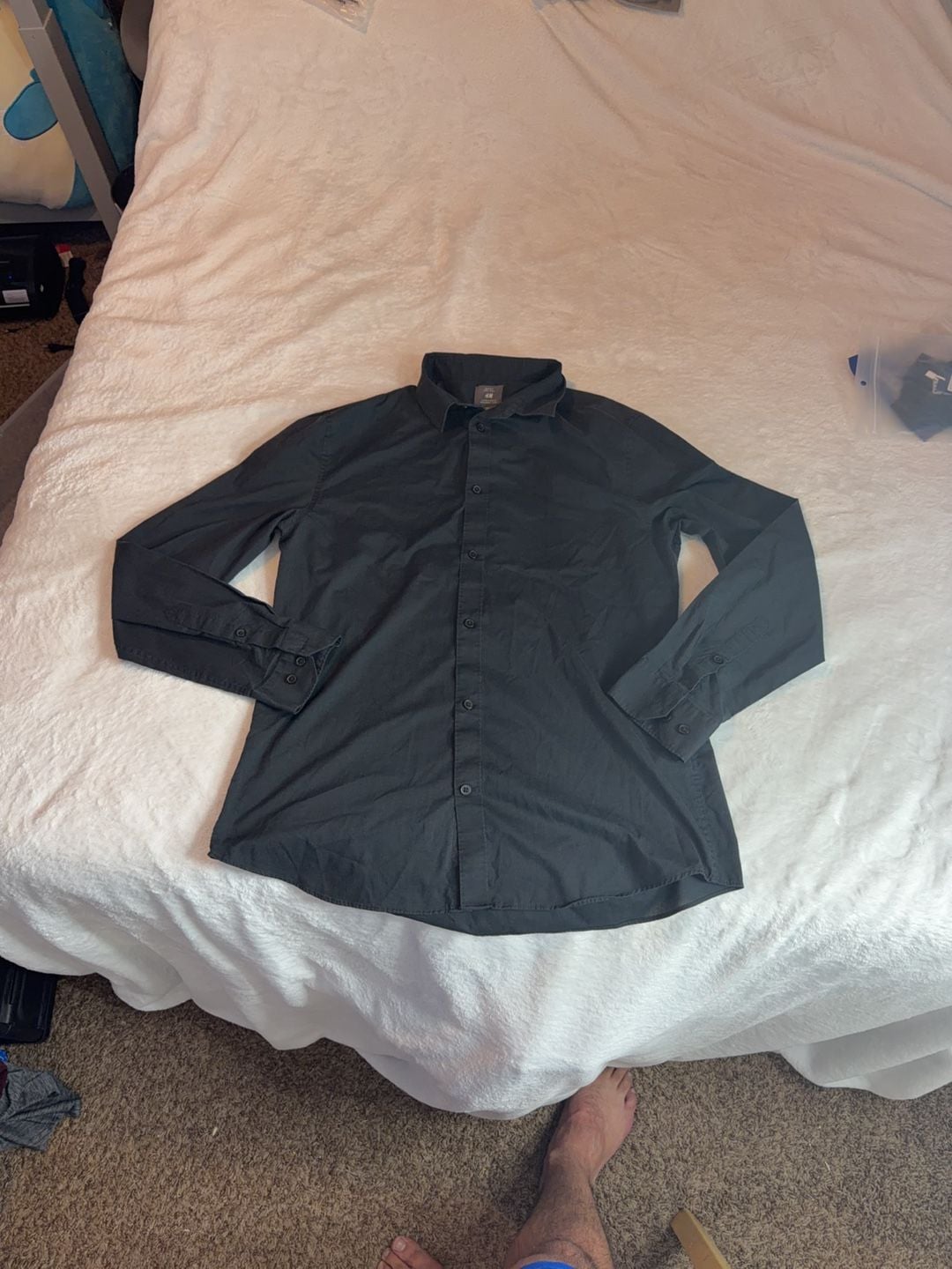 H&M Slim Fit Easy Iron Button Down Shirt Black Size L 3