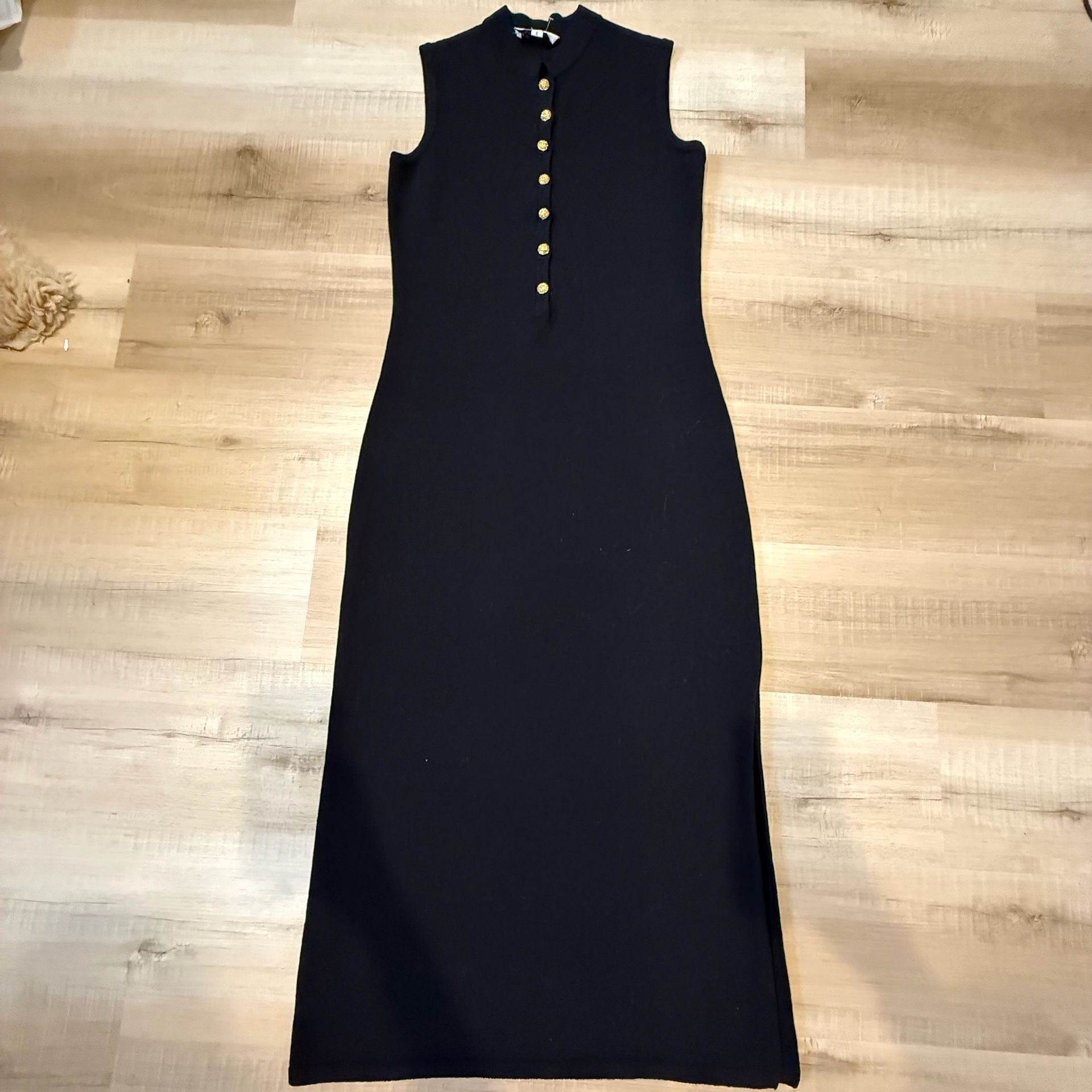 Vtg St. John Evening Black Sleeveless Knit Maxi Dress Size 6 2