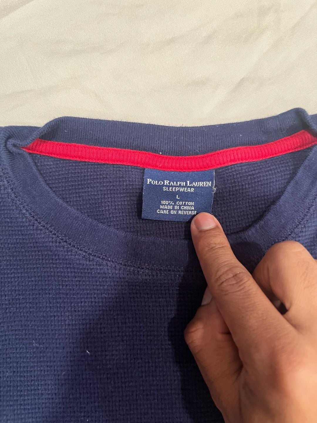 Polo Ralph Lauren Sleepwear Waffle Knit Long Sleeve Shirt Navy Blue Size L 2