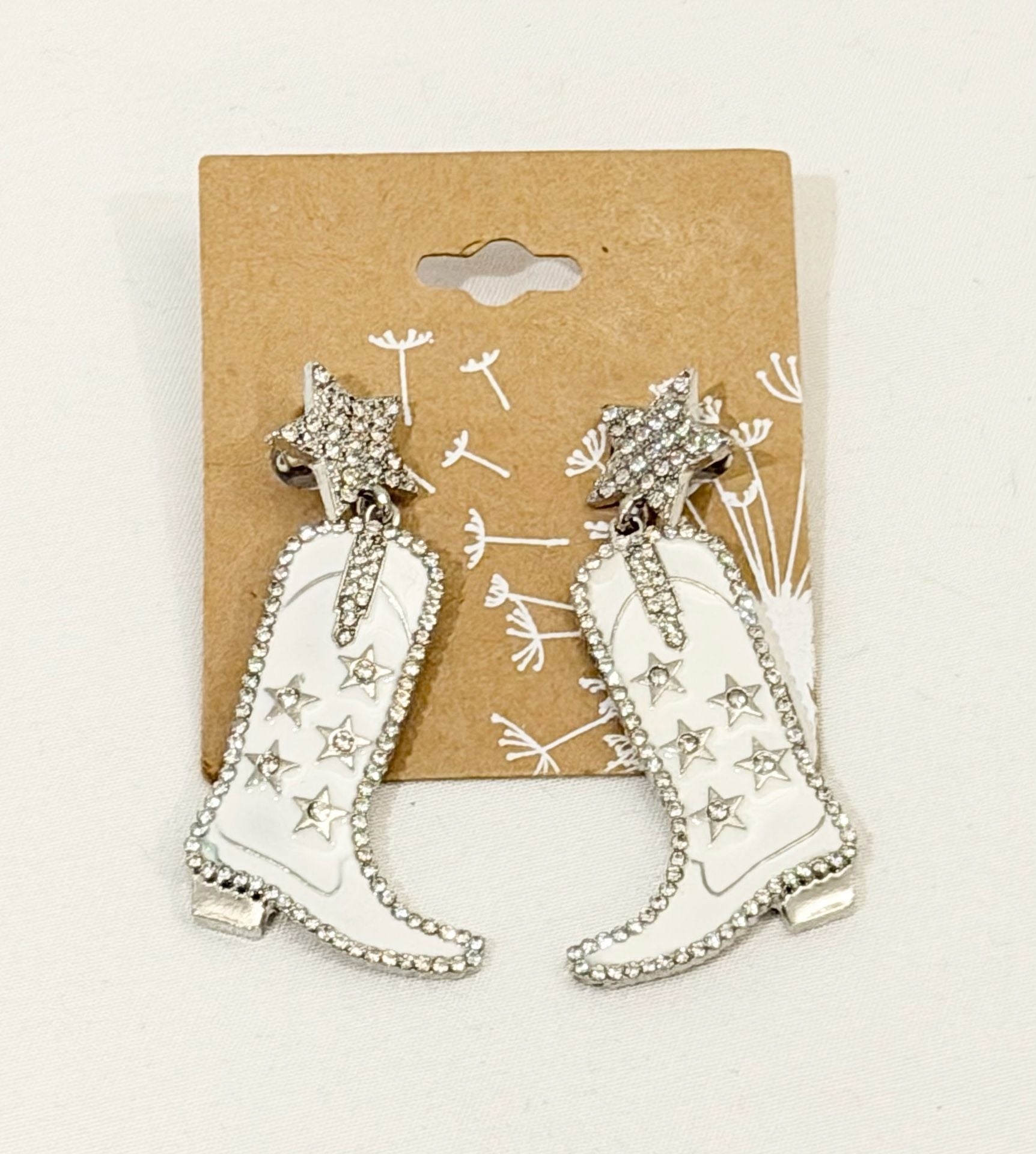 Idyllwind Western Themed White Rhinestone Cowboy Boot Star Earrings 2