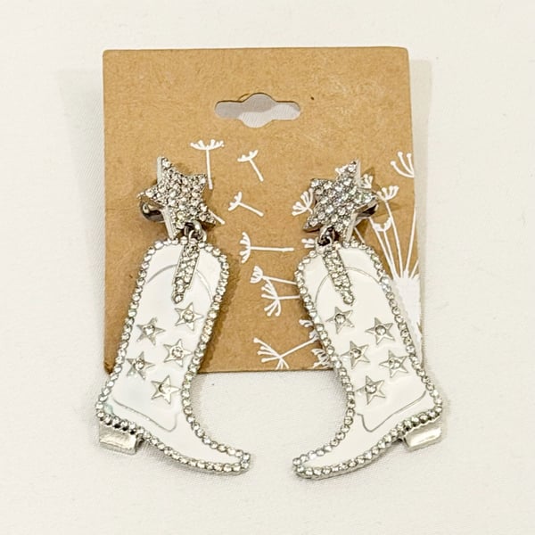 Idyllwind Western Themed White Rhinestone Cowboy Boot Star Earrings